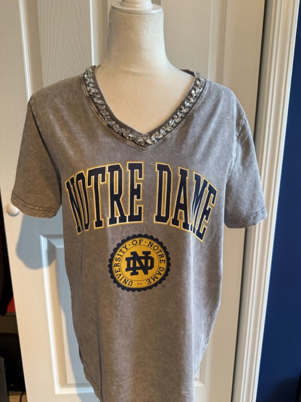 Gameday Couture Gray Rhinestone Notre Dame Fighting Irish T-Shirt Women Medium